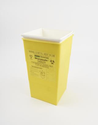 'Sharpsafe' disposal bin for contaminated sharps, United Kingdom, 1996