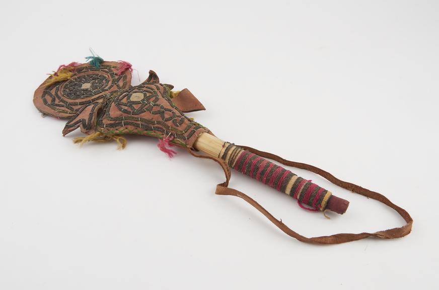 Toilet case, bamboo covered with leather work, containing kohl