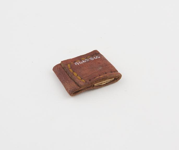 Stitched rectangular leather case possibly containing written