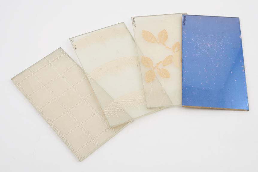 Four samples of Latis Glass, the combined curtain and window