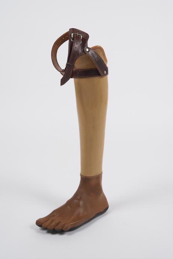 Below knee artificial leg, with Jaipur foot, made in India, 1982