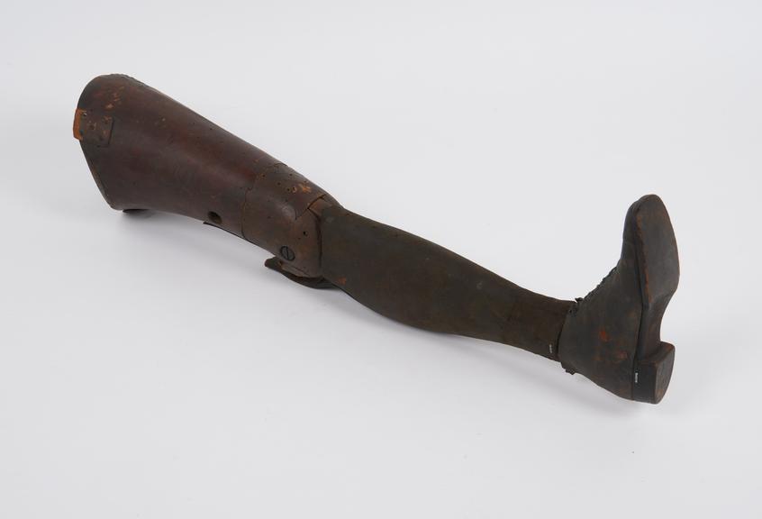 Artificial leg, wood, leather and steel