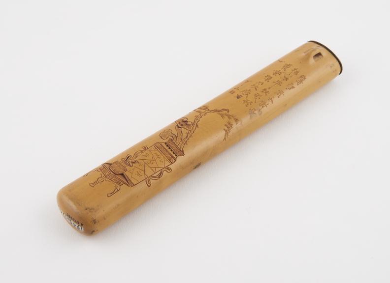 Bamboo container, possibly a pen case