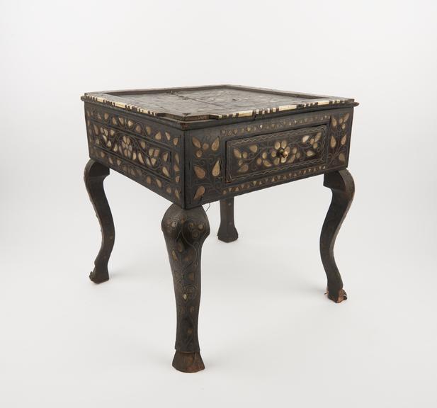 Wooden table, inlaid with mother-of-pearl and ivory, Islamic