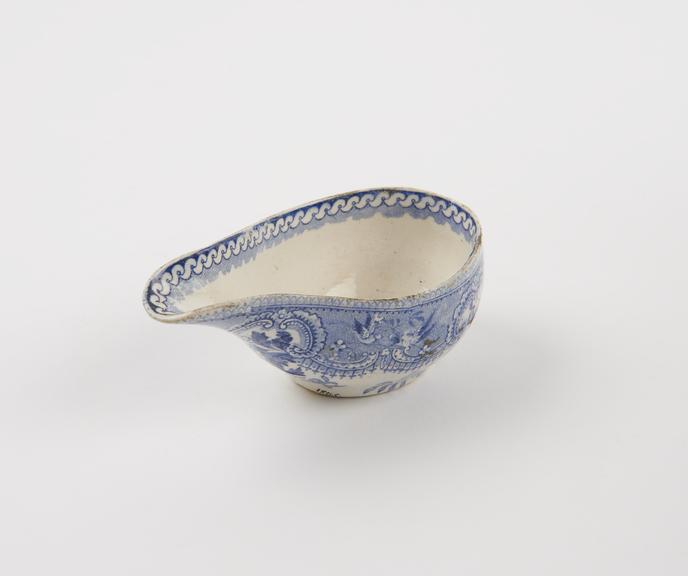 Pap boat, blue and white, by Davenport, English, 1820-1860