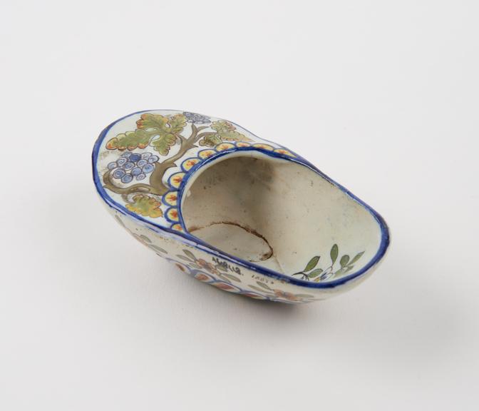 Earthenware pap boat or feeding cup, lead glaze