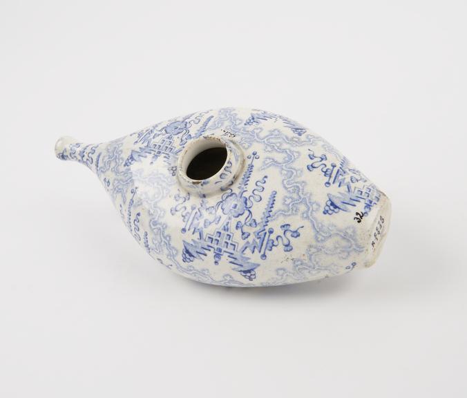 Blue and white transfer printed boat shaped infant's feeding