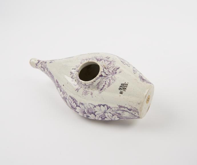 Mauve and cream transfer printed boat shaped infant's feeding