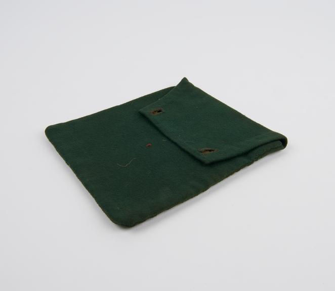 Hot water bottle cover, green flannel, with plastic buttons