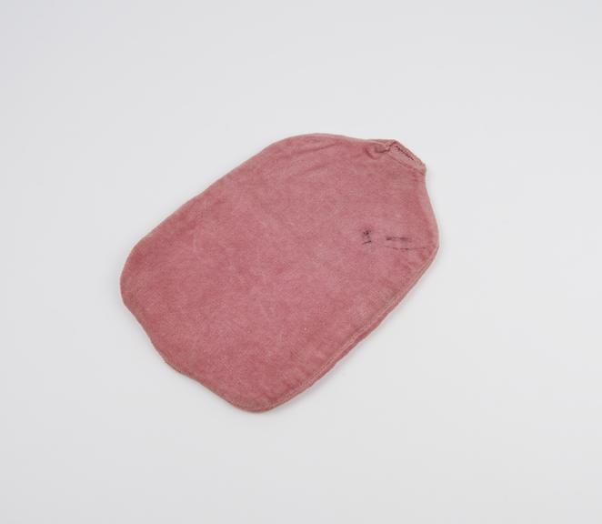 Hot water bottle cover, pink velvet, English, 1920-1950