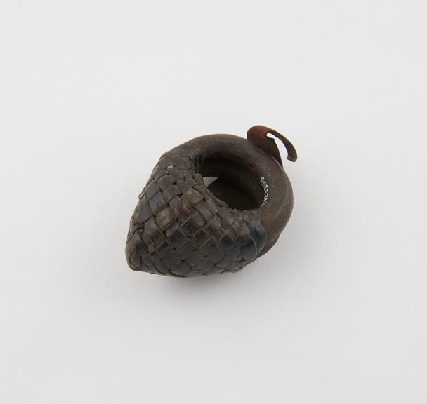 Metal finger ring, with plaited pyramidal knop, African