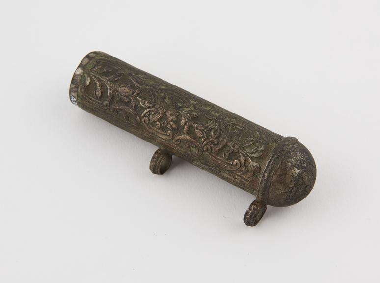 Engraved tin tube, possibly a pencase, perhaps Indian