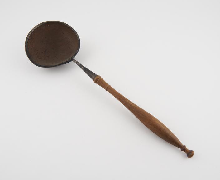 Ladle, made from nut, silver and wood, possibly Indian