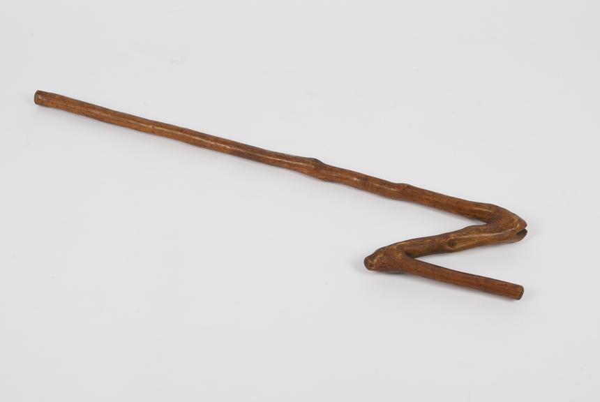 Wooden crutch with double bend at top