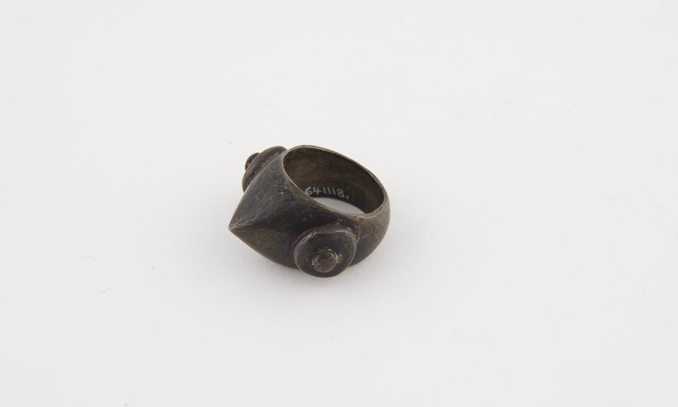 Silver ring, probably a phallic symbol, East African
