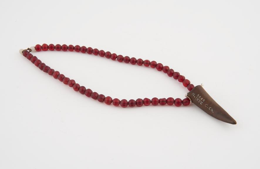 Red glass bead necklace, two strands