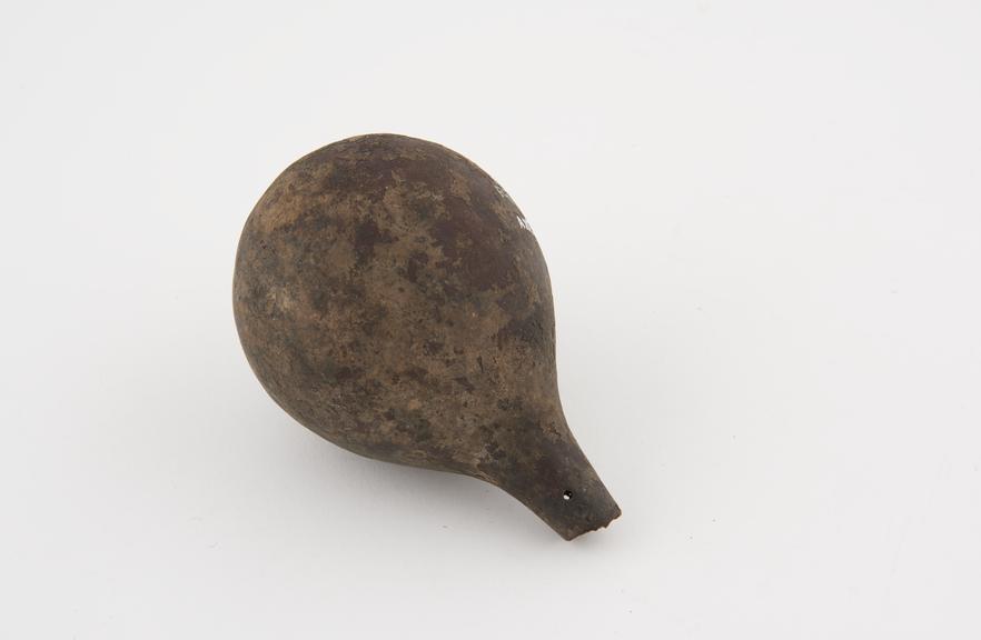 Gourd container, globular, tapering to tubular neck