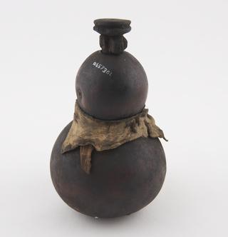 Container, double headed gourd, wooden stopper