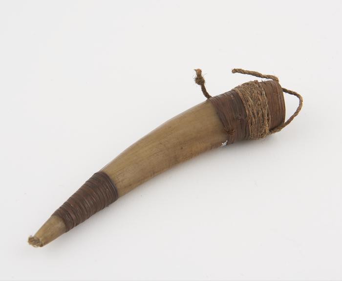 Cupping horn with fibre binding, from Uganda, 1850-1930