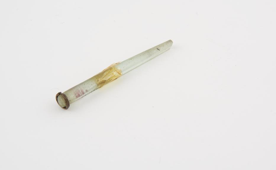 Tapering cylindrical lip-plug of glass, Acholi tribe, Uganda