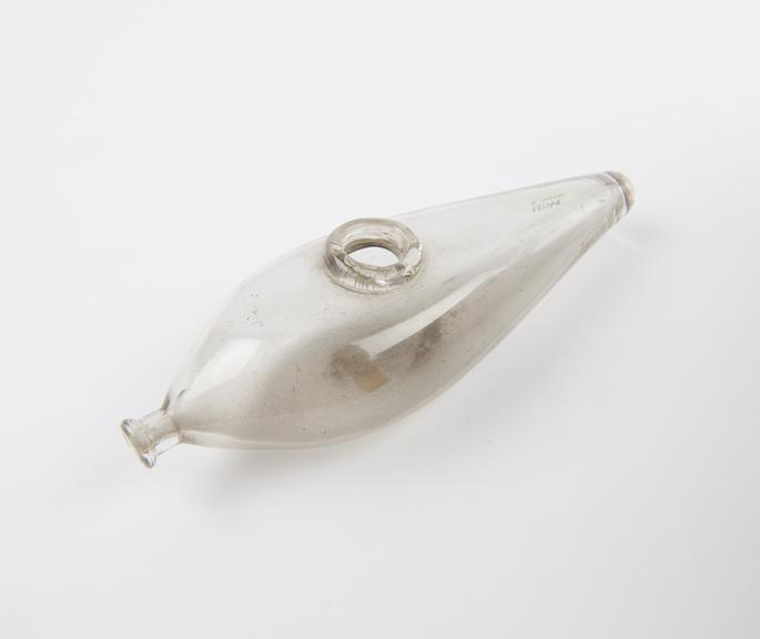 Glass infant's feeding bottle, boat-shaped