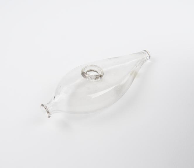 Glass infant's feeding bottle, boat shaped, 1770-1830, English