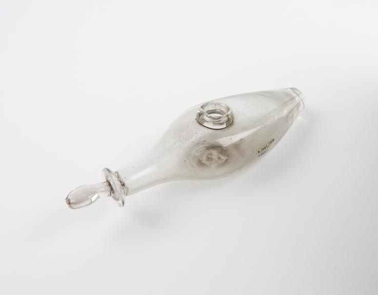 Glass infant's feeding bottle, boat-shaped