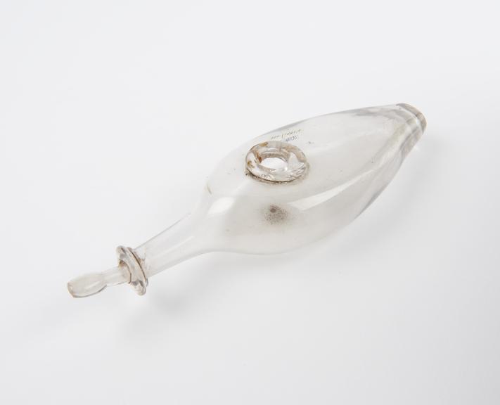 Glass infant's feeding bottle, boat-shaped