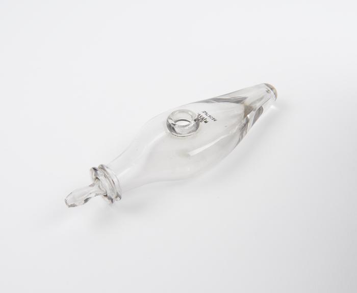 Glass infant's feeding bottle, boat shaped, French, 1771-1800