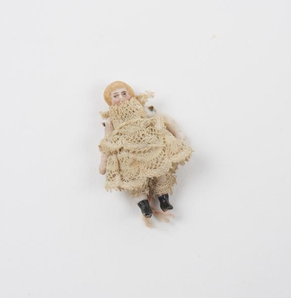 Miniature doll, porcelain/china, in lace dress, British (?)