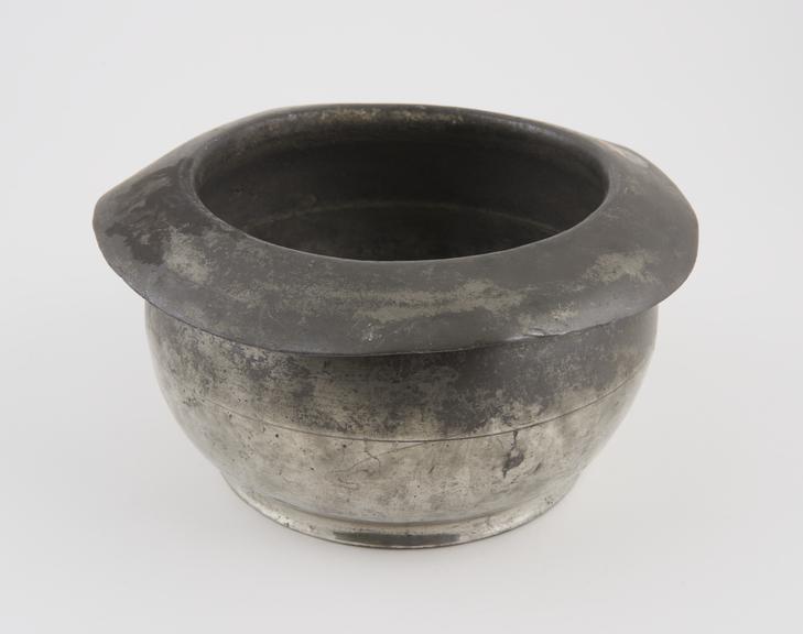 Pewter bowl, with lip battered down, rim base, English