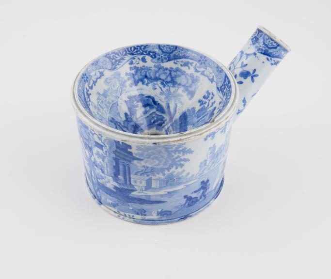 Spittoon, blue and white transfer earthenware