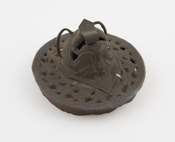 Pierced brass lid from a cauldron, Mongolian, 1801-1900