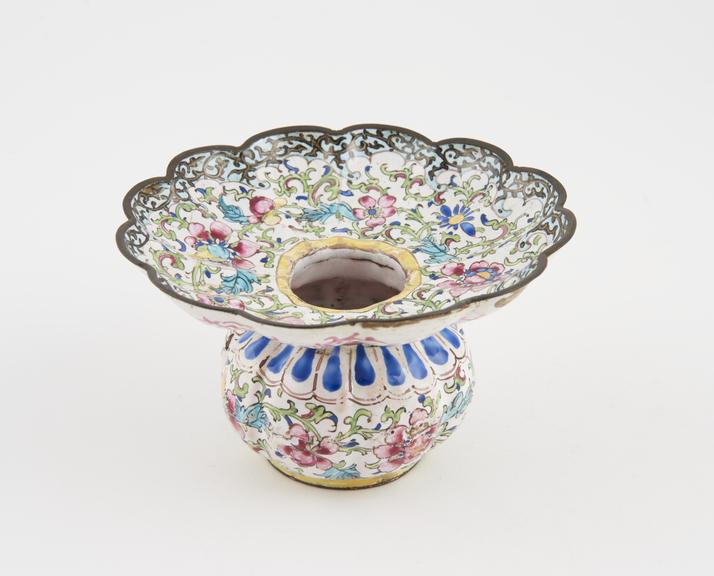 Enamelled metal spittoon, possibly Persian