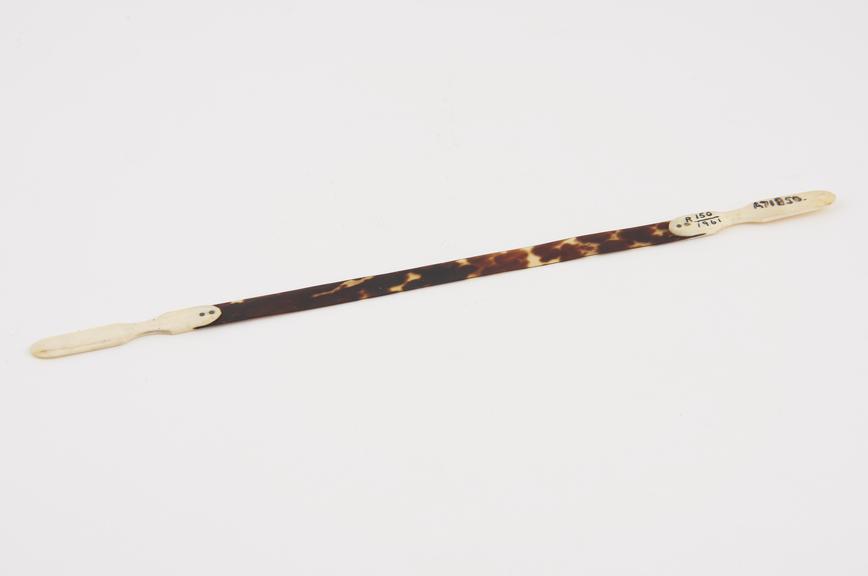 Tongue scraper, ivory and tortoiseshell, British