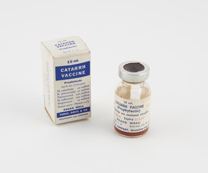 10ml bottle of catarrh vaccine, boxed, for injection, by Parke