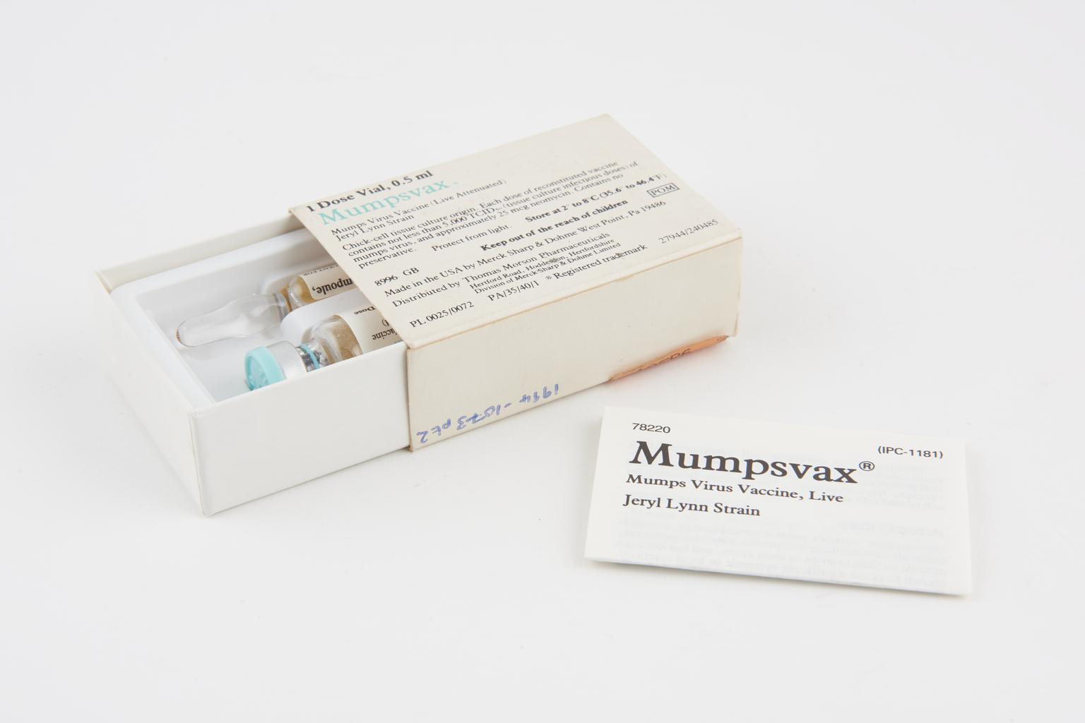 Packet of "Mumpsvax" mumps virus vaccine