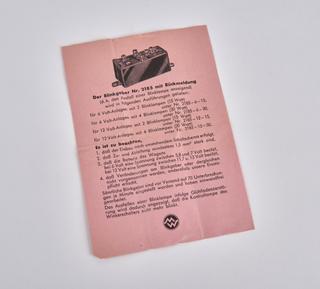 Leaflet for Merit Werk flasher unit 6V 30W, c.1950.