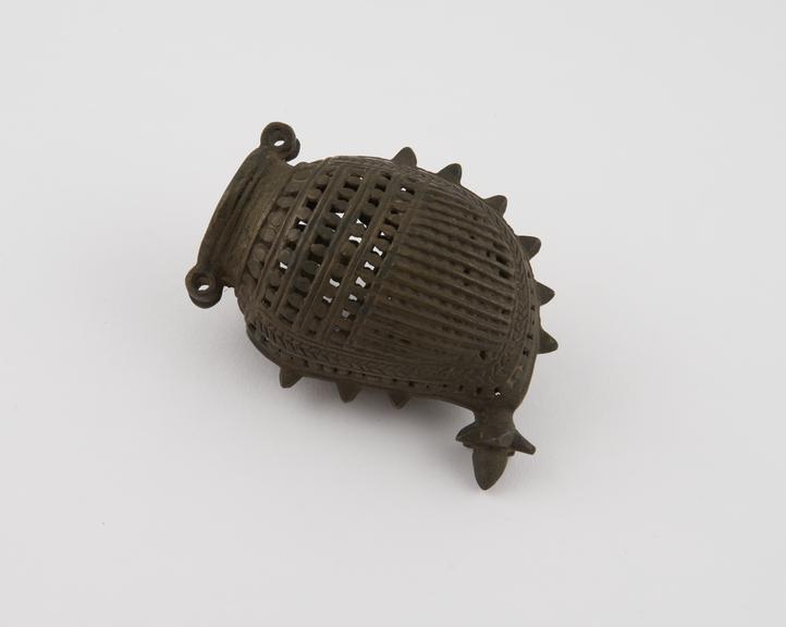 Artifact with perforation design, brass, Indian, 1801-1900