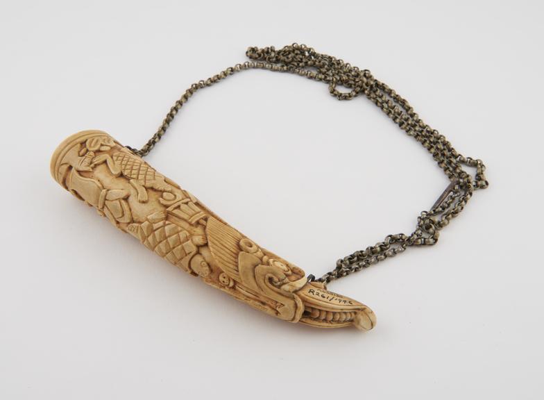 Buddhist ivory horn containing fig tree seeds used for exorcism