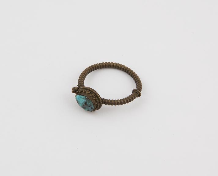 brass nose ring, set with turquoise, Tibetan, 1801 to 1900