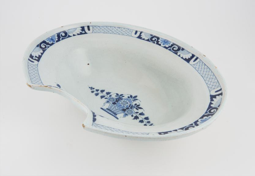 Barber's shaving bowl, tin glazed earthenware, Bristol, English