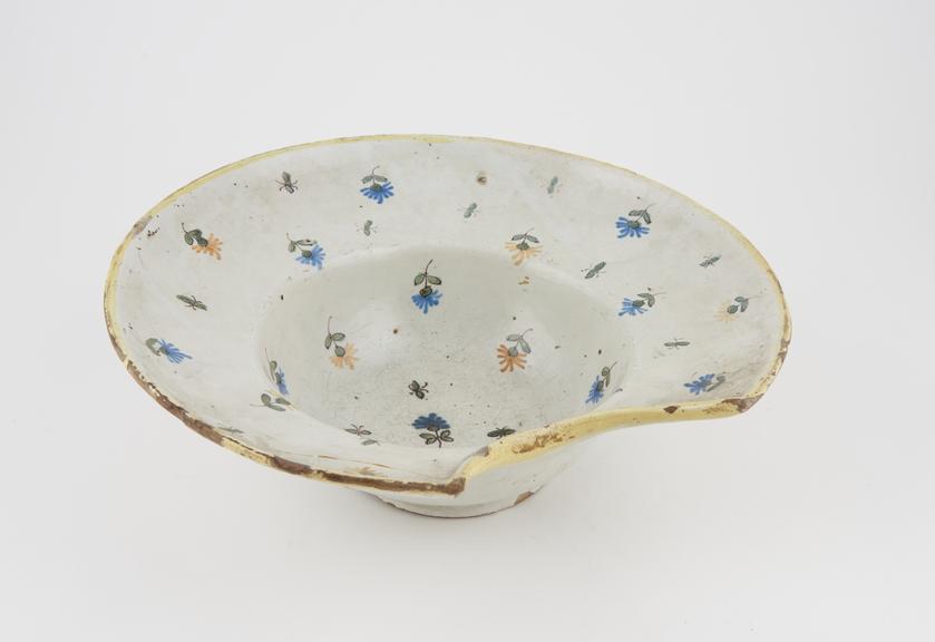 Earthenware barber's shaving bowl, French, 18th century