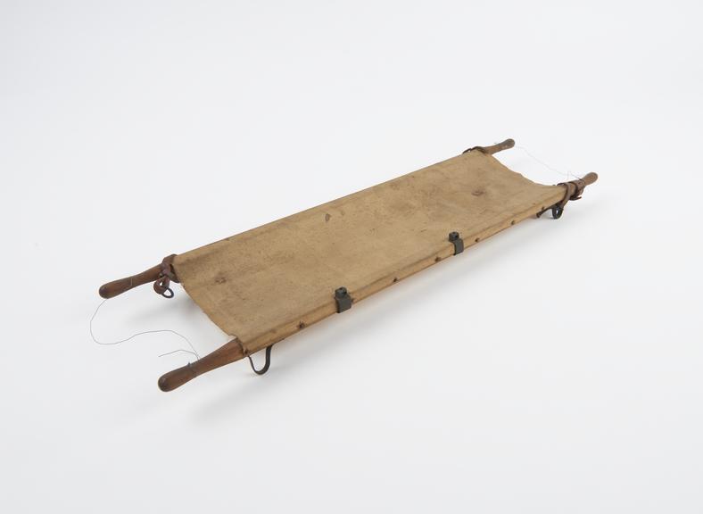 Model stretcher, wood, canvas, leather and metal, European