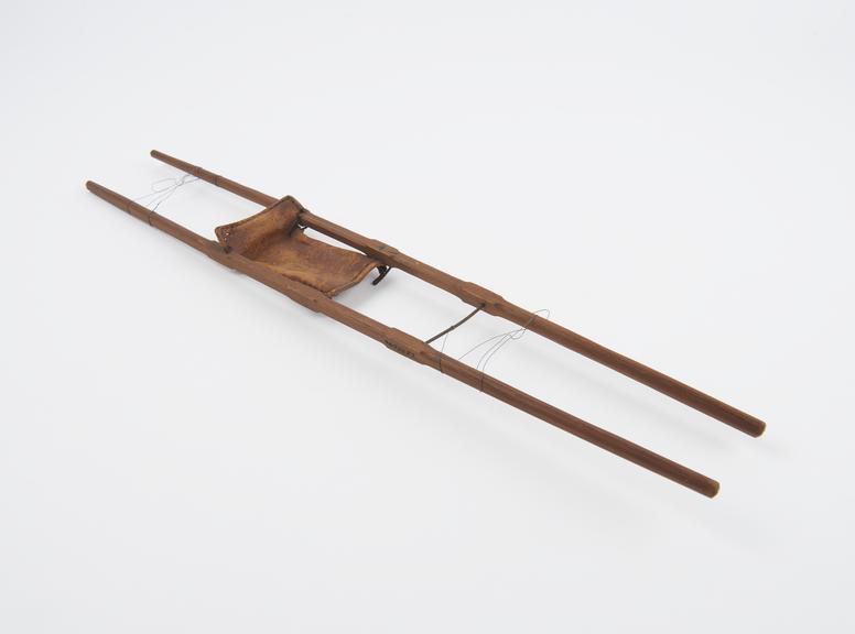 Model stretcher, wood and leather with metal fittings