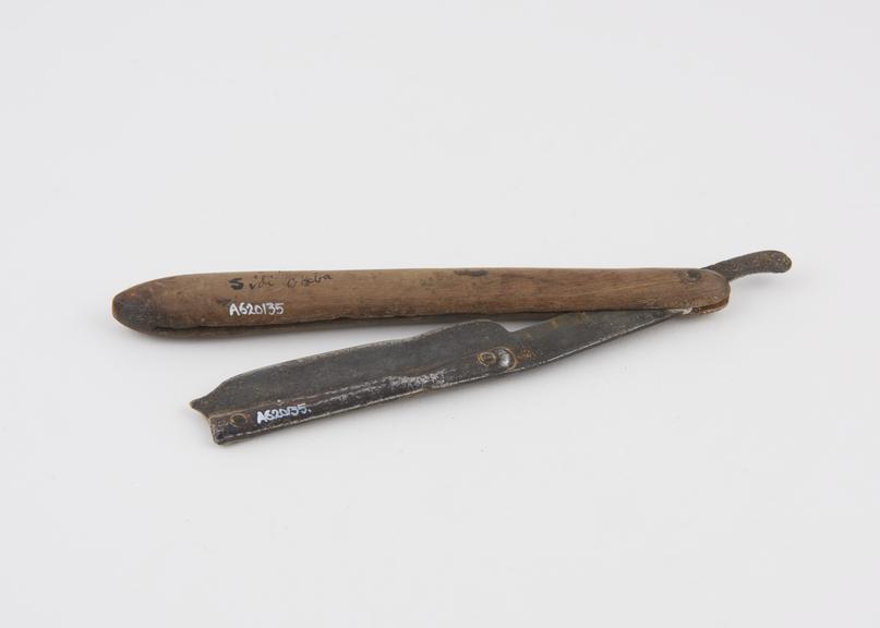 Razor, steel and wood, French, first half 19th century