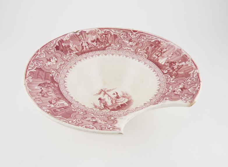 Barber's shaving bowl, earthenware with melodramatic transfer