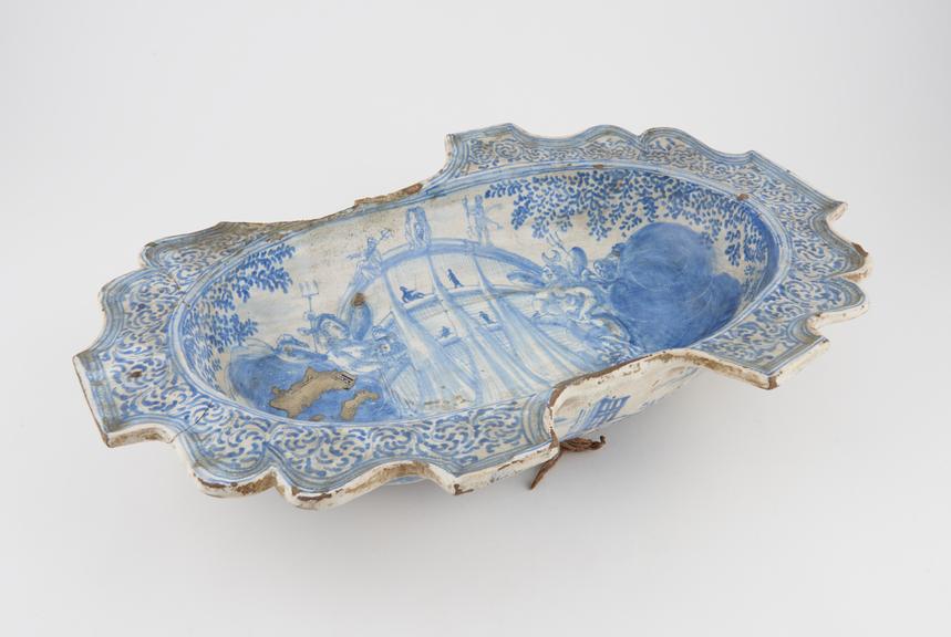 Barber's shaving bowl, tin glazed earthenware