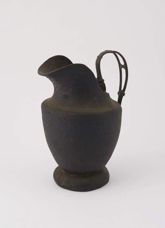 Jug, leather, with metal handle, possibly Middle East, 1600-1800