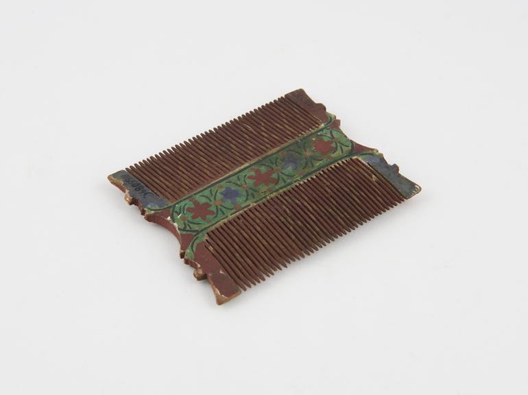 Painted wooden double comb, reputedly Russian, 19th century